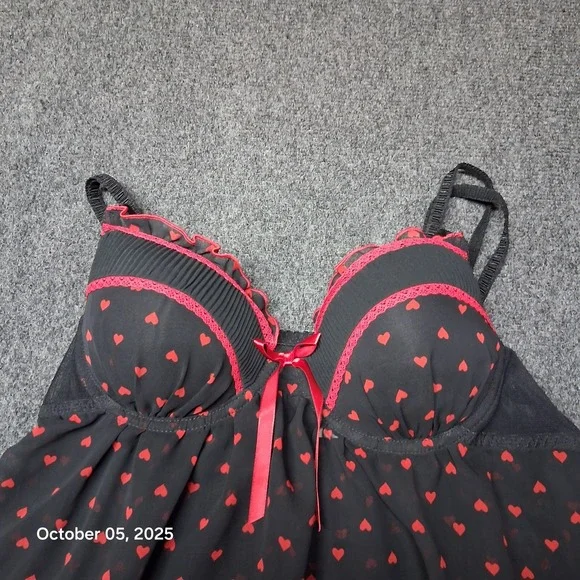 Gilligan‎ & O'Malley Sleepwear Sexy Night Shirt With Hearts Black Size Medium - Picture 2 of 6